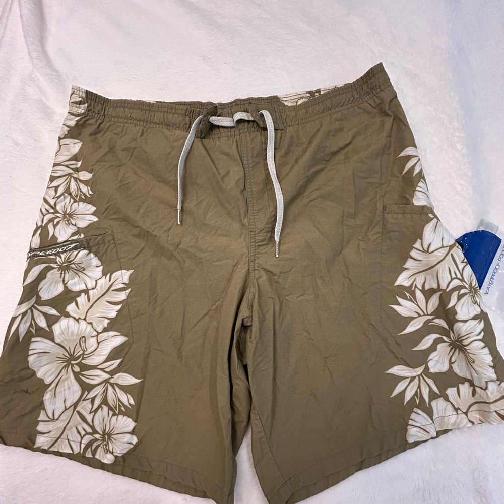 Speedo Olive and‎ White Floral Swim Trunks